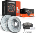 A-Premium 11.92 inch (303mm) Rear Drilled and Slotted Disc Brake Rotors + Ceramic Pads Kit Compatible with Select Toyota Models - RAV4 2004-2005, L4 2.4L, 6-PC Set