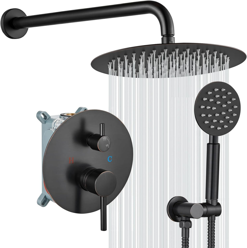 gotonovo Rain Shower System with 10 Inch Round Showerhead and Handheld High Pressure Shower Faucet Set Contain Rough in Valve, Oil Rubbed Bronze