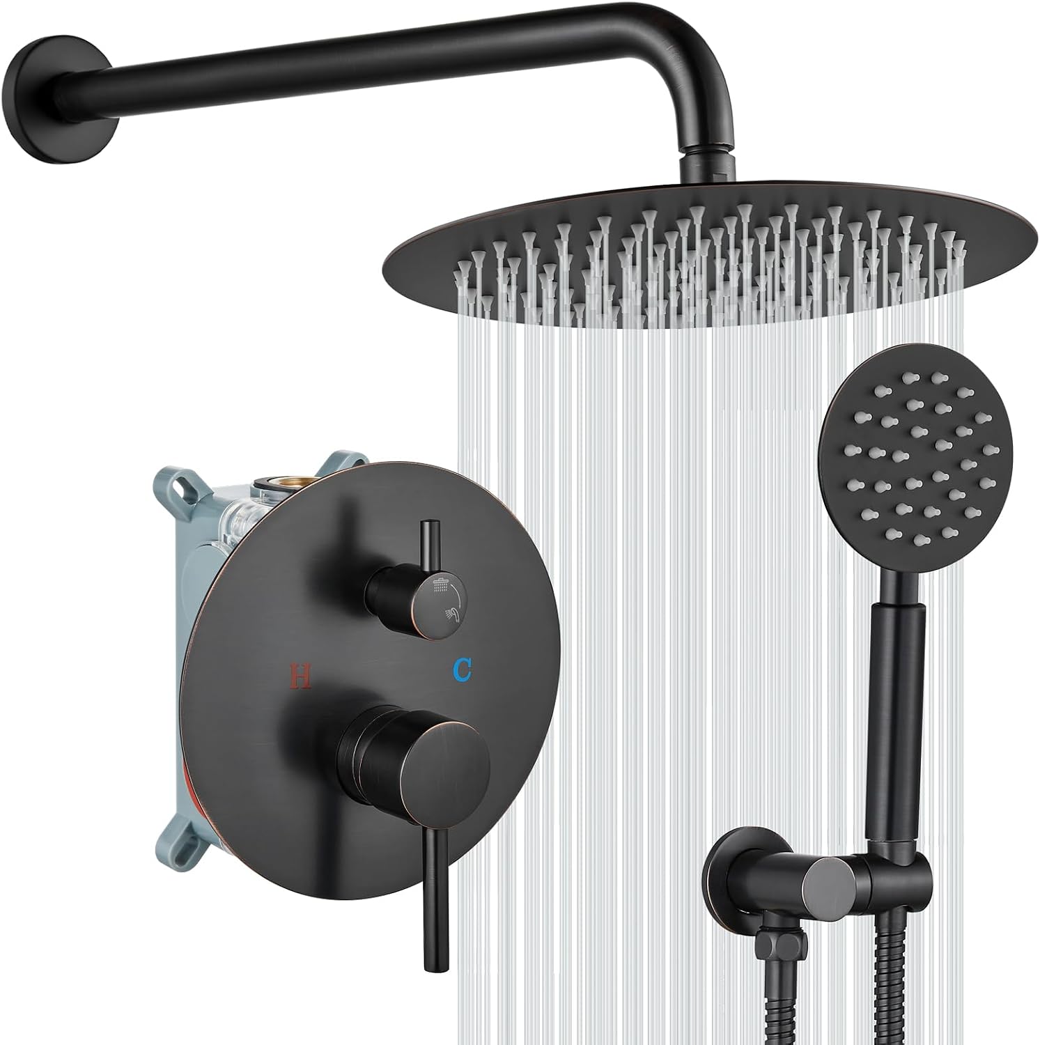 gotonovo Rain Shower System with 10 Inch Round Showerhead and Handheld High Pressure Shower Faucet Set Contain Rough in Valve, Oil Rubbed Bronze