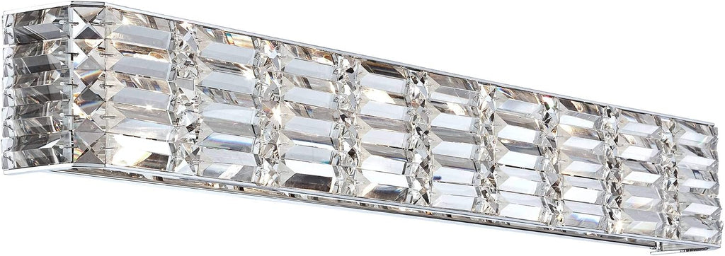 Possini Euro Design Vivienne Modern Wall Light Chrome Silver Metal Hardwired 35' Wide Light Bar Fixture Mounted Clear Crystal Accents for Bathroom Vanity Mirror House Home Hallway Room Decor