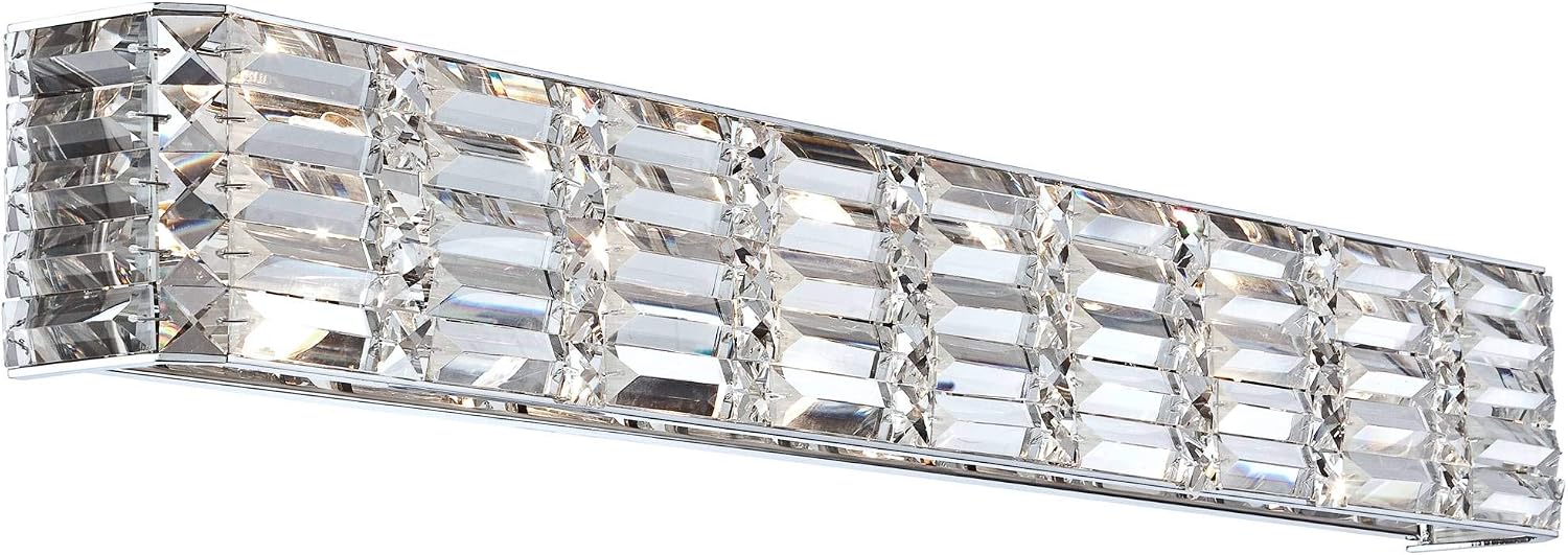Possini Euro Design Vivienne Modern Wall Light Chrome Silver Metal Hardwired 35' Wide Light Bar Fixture Mounted Clear Crystal Accents for Bathroom Vanity Mirror House Home Hallway Room Decor