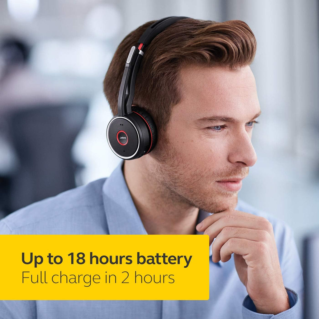 Jabra Evolve 75 MS Wireless Headset, Stereo – Includes Link 370 USB Adapter – Bluetooth Headset with World-Class Speakers, Active Noise-Cancelling Microphone, All Day Battery