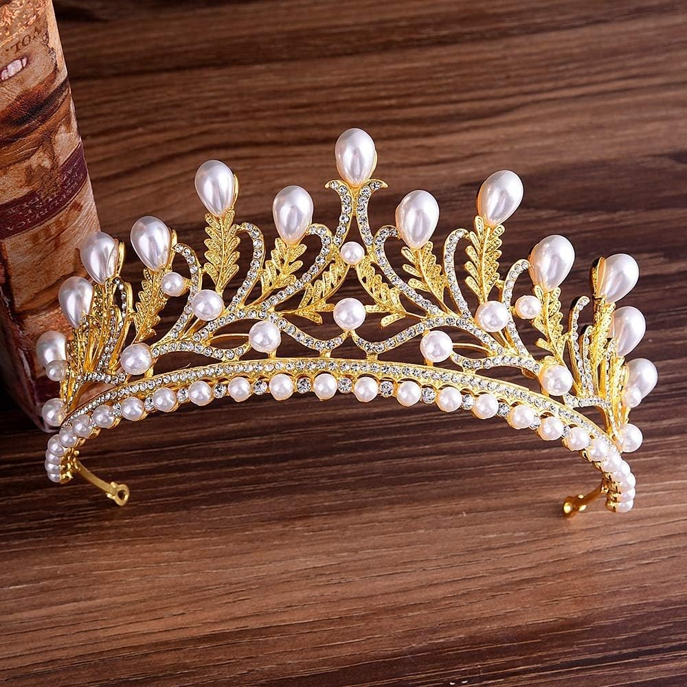 Elegant Women Bridal Crown Bridal Tiara Jewelry Bride Crown Wedding Prom Leaves Rhinestone Pearl Hair cessories for Wedding Hair Jewelry (Color : Gold) Colour:Silver (Color : Silver) (Gold )