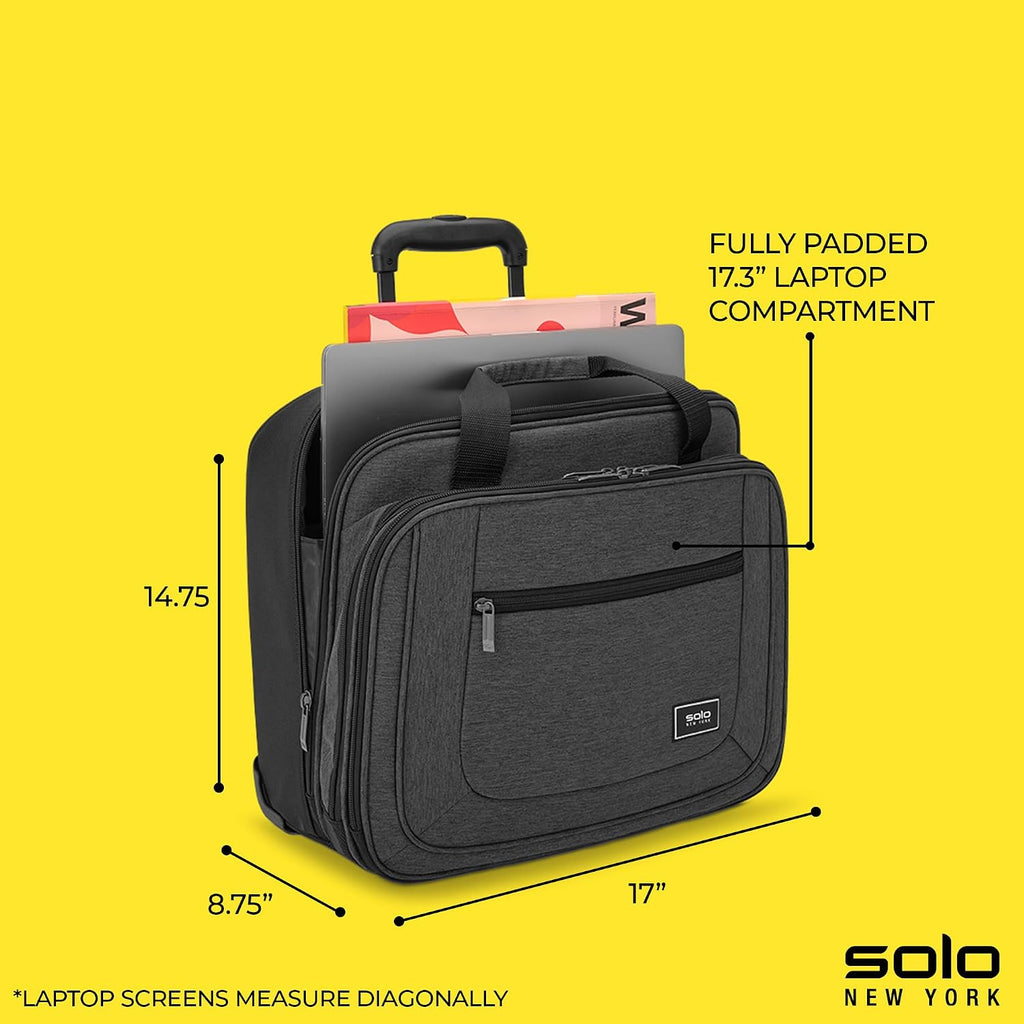 Solo New York Rolling Case with Wheels - Roller Laptop Bag, Wheeled Briefcase for Women & Men, Carry On Size for Travel, Fits 17.3' Computer - Bryant, Grey