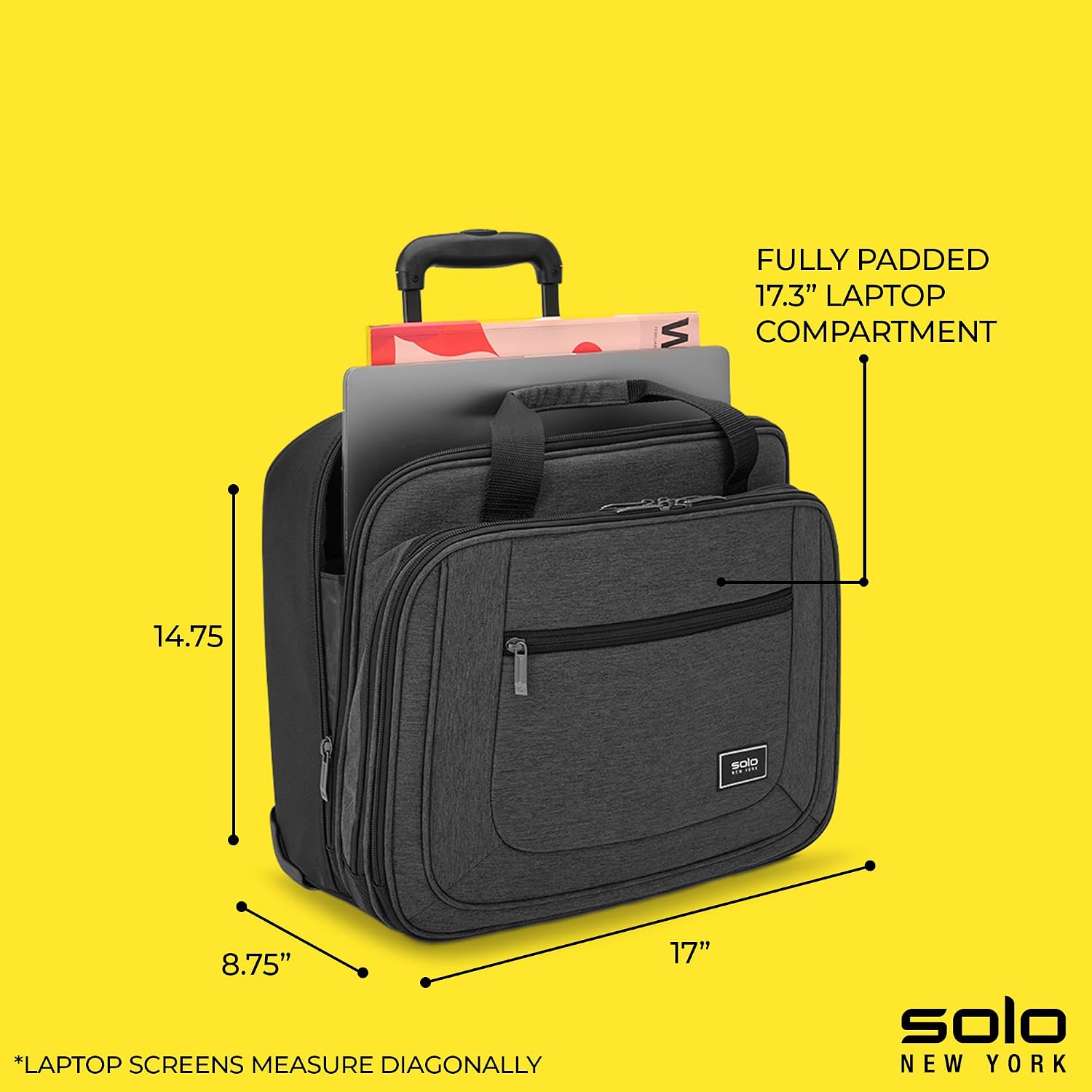 Solo New York Rolling Case with Wheels - Roller Laptop Bag, Wheeled Briefcase for Women & Men, Carry On Size for Travel, Fits 17.3' Computer - Bryant, Grey