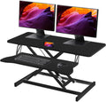 38-inch Standing Desk Converter Height Adjustable Sit to Stand Up Workstation, Duals Monitor and Laptop Riser with Wide Keyboard Tray, for Home, School, Company, Black