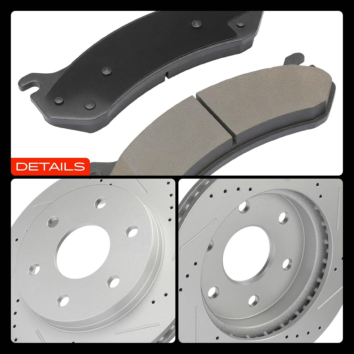 A-Premium Front & Rear Drilled and Slotted Disc Brake Rotors + Ceramic Pads Kit Compatible with Select Chevrolet and GMC Models - Tahoe, Silverado 1500, Sierra 1500, Yukon, Astro, Safari, 12-PC Set