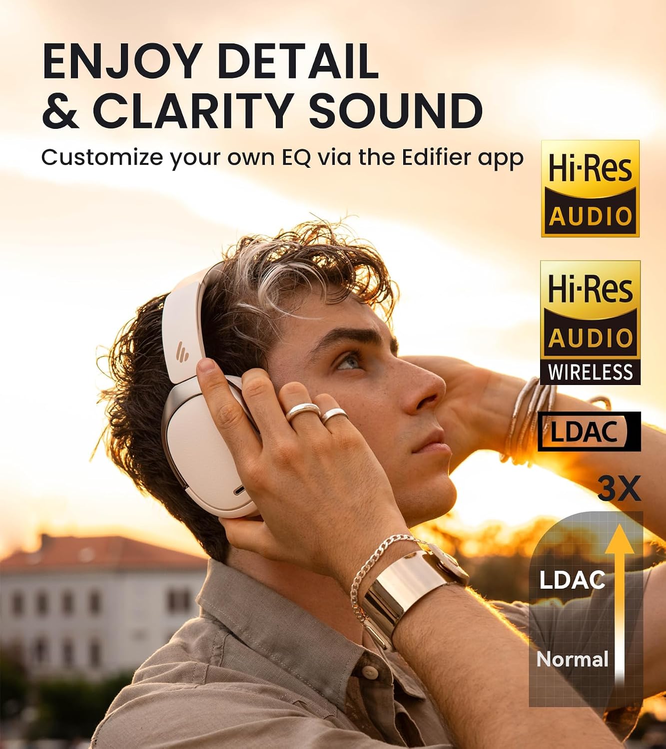 Edifier WH950NB Wireless Headphones - Active Noise Cancelling Headsets - Bluetooth 5.3 - Hi-Res Audio - 55H Playtime - Google Fast Pairing - Dual-Device Connection - Connect to App (Ivory)