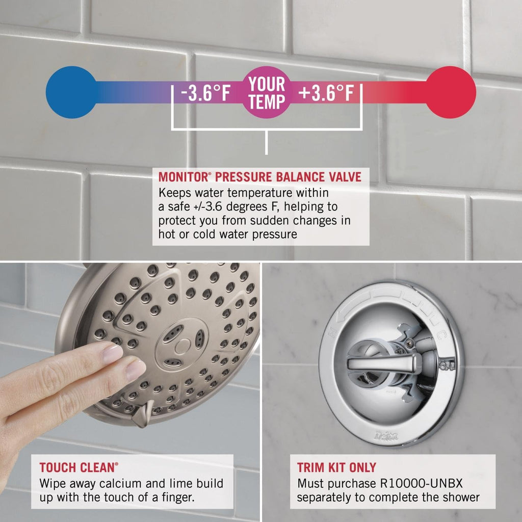 Delta Faucet Dryden 14 Series Single-Function Tub and Shower Trim Kit with Single-Spray Touch-Clean Shower Head, Chrome T14451 (Valve Not Included)