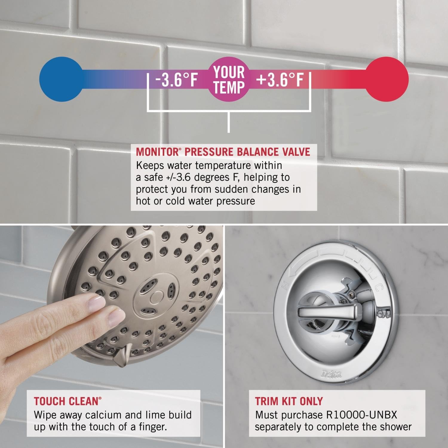 Delta Faucet Dryden 14 Series Single-Function Tub and Shower Trim Kit with Single-Spray Touch-Clean Shower Head, Chrome T14451 (Valve Not Included)