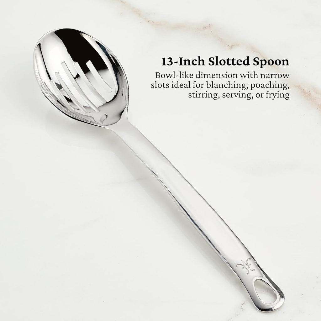Hestan Provisions Chef's Tools, Deluxe Tool Set (6-Piece) with Porcelain Holder/Bain Marie & Stainless Steel: Solid Spoon, Ladle, Pasta Fork, Turner/Spatula, French Whisk