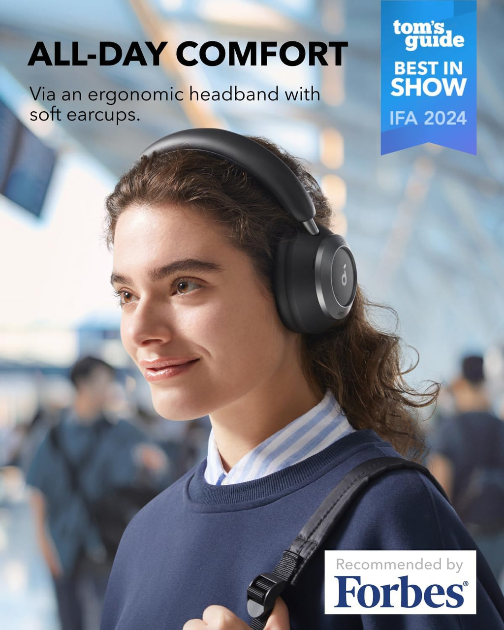 Soundcore Space One Pro by Anker, Adaptive Active Noise Cancelling Headphones Driven by 6 Mics, Super Foldable Design, 60H Lossless Audio, Ultra-Fast Charging, Hi-Res Wireless Audio(Renewed)
