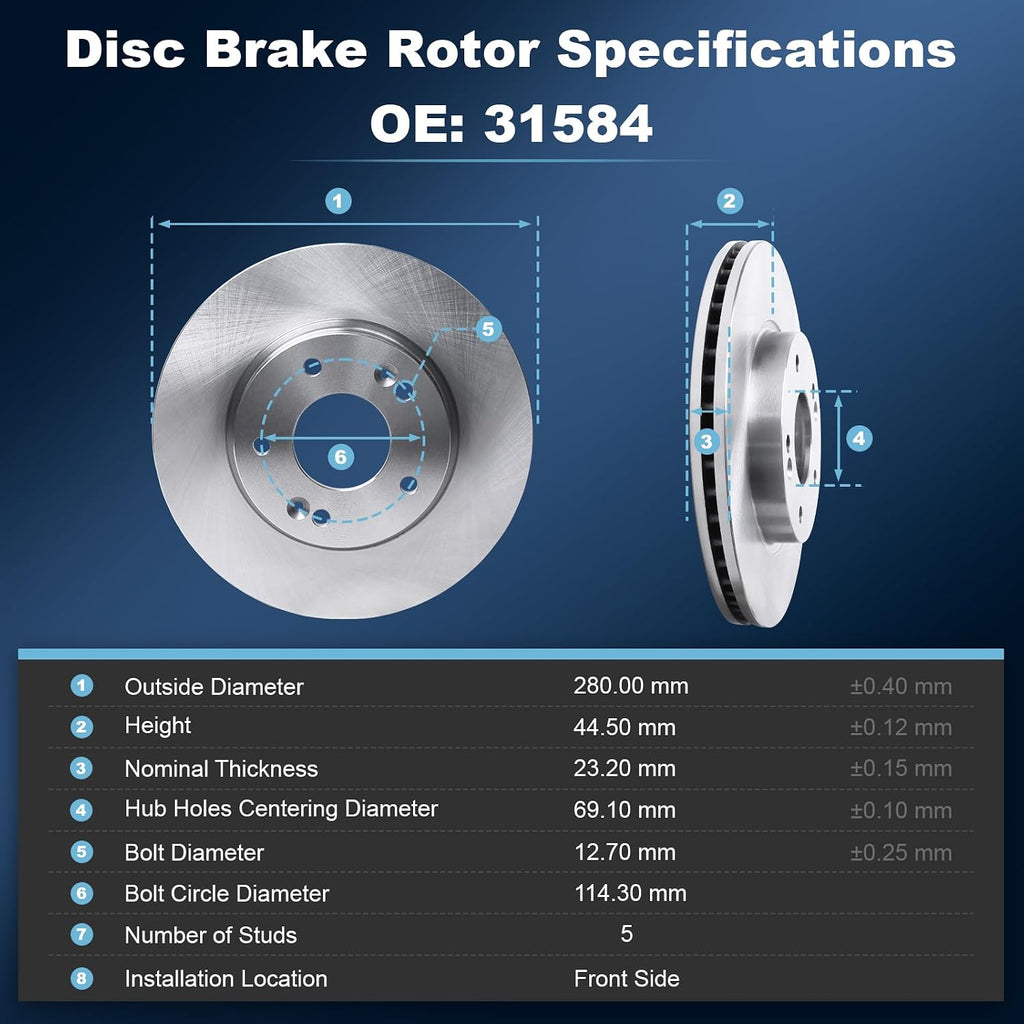 Front & Rear Disc Brake Rotors & Ceramic Brake Pads Kit Fit for Hyundai 11-16 Elantra, 13-16 Elantra GT, 12-15 Veloster; for Kia 14-16 Forte, 14-16 Forte Koup/Forte5#31584 31603 D1543 D1544