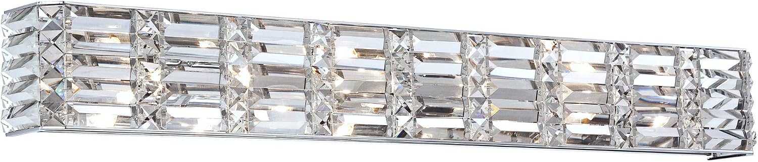 Possini Euro Design Vivienne Modern Wall Light Chrome Silver Metal Hardwired 35' Wide Light Bar Fixture Mounted Clear Crystal Accents for Bathroom Vanity Mirror House Home Hallway Room Decor