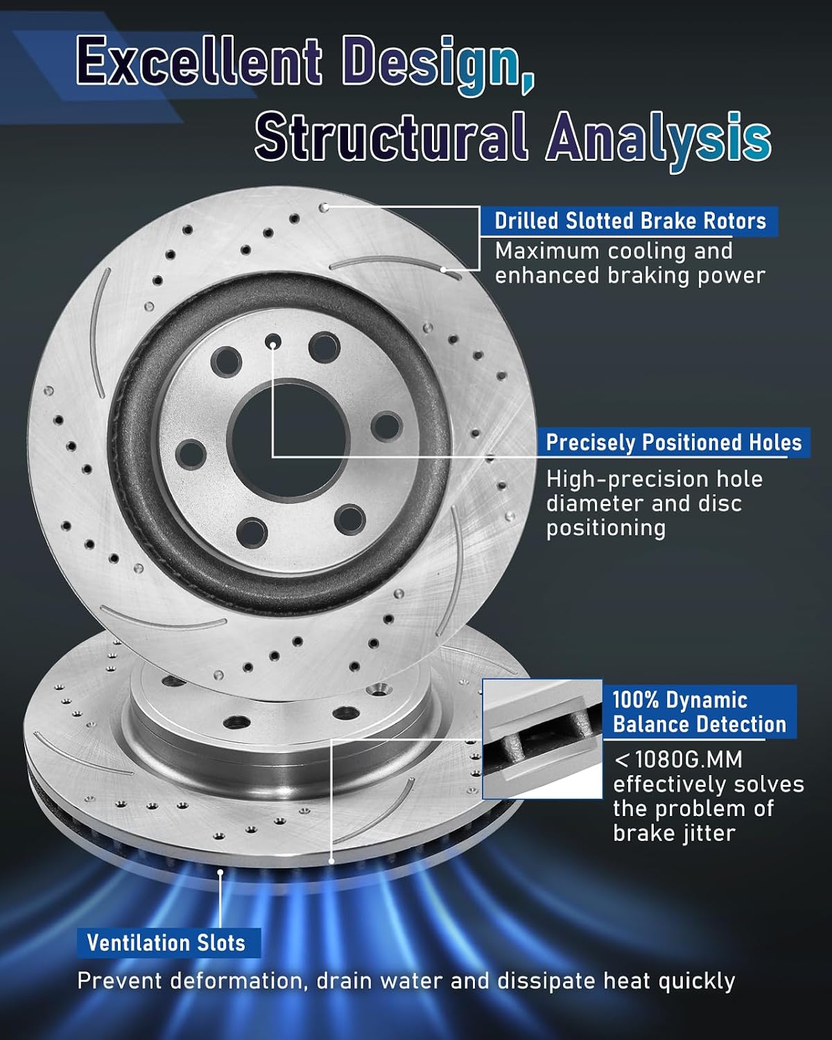Front Brake Pads and Rotors Kit Compatible with 1999-2006 Chevy Silverado 1500, 2000-2006 Chevy Tahoe, 2000-2006 Chevy Suburban 1500, 305mm(12in)- 6 lugs configuration| Front Brake Rotors