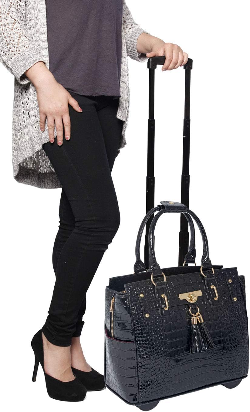 JKM & Company Rolling Laptop Bag for Women | Designer Wheeled Briefcase | Fits 13-17' Laptops | Office Travel Computer Case