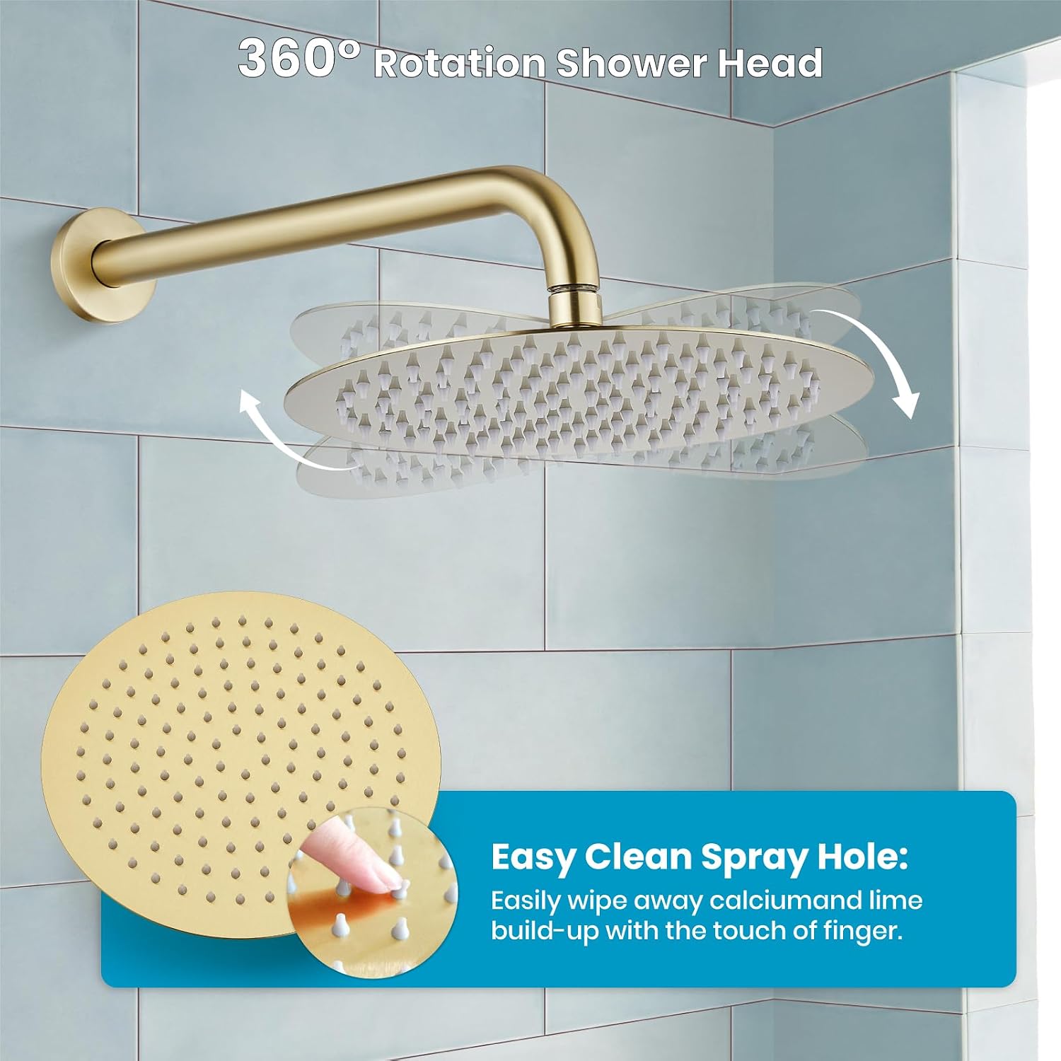 gotonovo Rain Shower System with 10 Inch Round Showerhead and Handheld High Pressure Shower Faucet Set Contain Rough in Valve, Brushed Gold