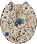 Round Toilet Seat Elegant Floral Blue White Golden Accents Butterflies Resin Toilet Seat Quietly Close Quick Release Hinges with Cover Bumpers Decorative Easy to Install Clean