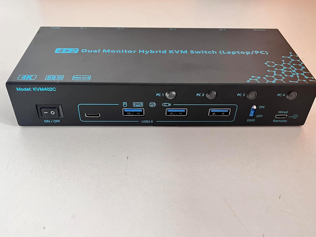 2 Monitors 4 Computers KVM Switch Laptop and Desktop 4 Port Hybrid USB-C Docking & Dual Displayport & DP HDMI & Dual HDMI 4K@60Hz KVM Switch with EDID Emulator, Support PD 100W Charging