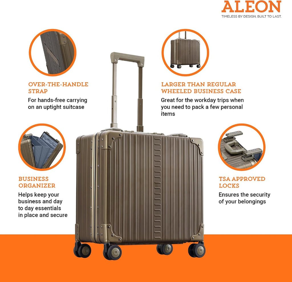 All Aluminum Lightweight 17' Deluxe Rolling Laptop Catalog Case for Men and Women | Vertical Opening Carry-On Bag with TSA Locks & Aircraft-Grade Aluminum Frame - Optimal Travel Companion (Champagne)