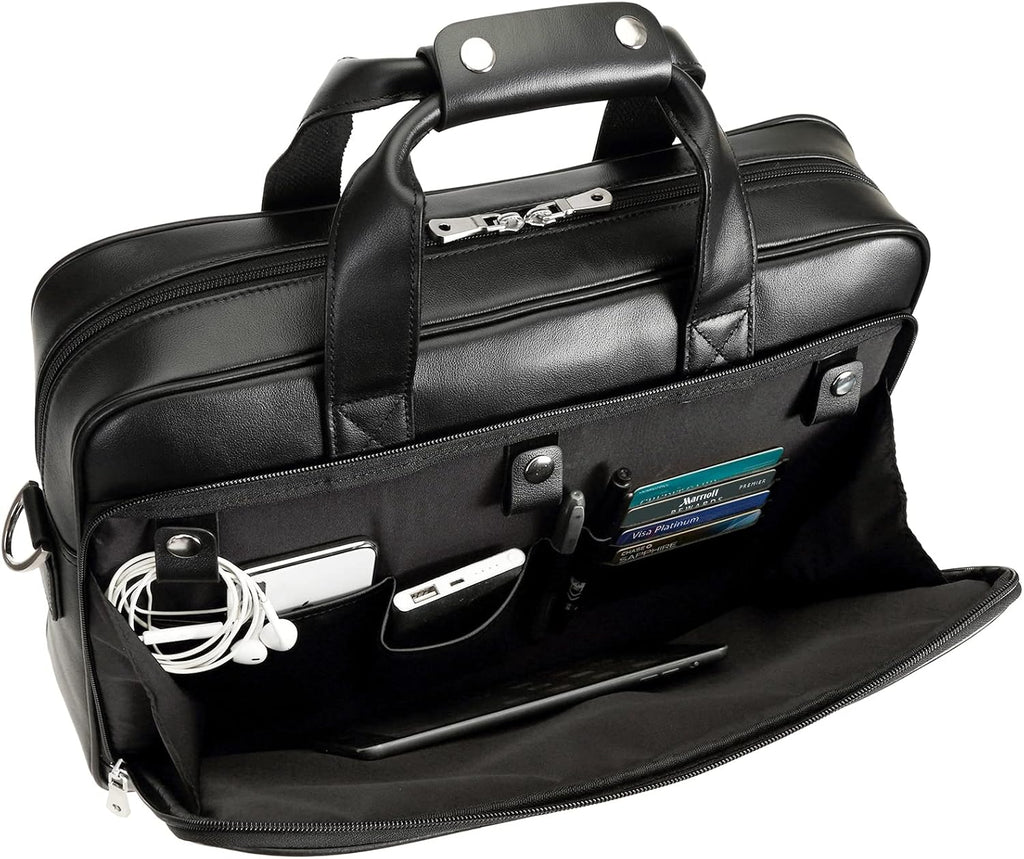 Polare Full Grain Leather 16.5'' Laptop Bag Briefcase for Men Business Messenger Work Bag Fits 15.6'' Laptop
