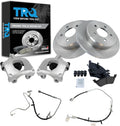 TRQ Rear Brake Pad and Rotor Set Ceramic Rotors Calipers Hoses Compatible with 2001-2004 Chrysler Town and Country 2005-2007 Dodge Caravan 2001-2002 Grand Caravan