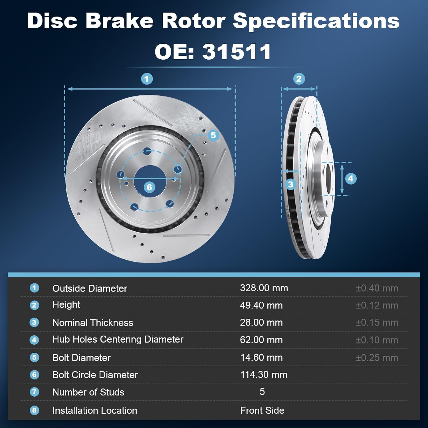 Front & Rear Drilled and Slotted Disc Brake Rotors & Ceramic Brake Pads Kit Fit for Lexus 10-15 RX350, 10-15 RX450H; for Toyota 14 Highlander, 15-19 Highlander, 11-20 Sienna # 31511 31544