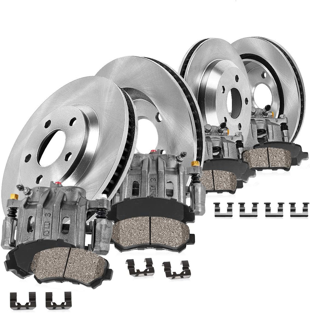 Callahan BRAKE PARTS Front and Rear Kit with Replacement Brake Rotors and Ceramic Brake Pads with Calipers For Cadillac Escalade Chevy Silverado 1500 Suburban 1500 Tahoe Sierra 1500 Yukon XL1500