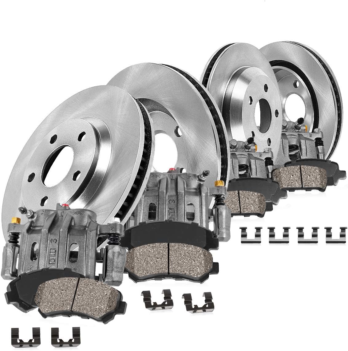 Callahan BRAKE PARTS Front and Rear Kit with Replacement Brake Rotors and Ceramic Brake Pads with Calipers For Cadillac Escalade Chevy Silverado 1500 Suburban 1500 Tahoe Sierra 1500 Yukon XL1500