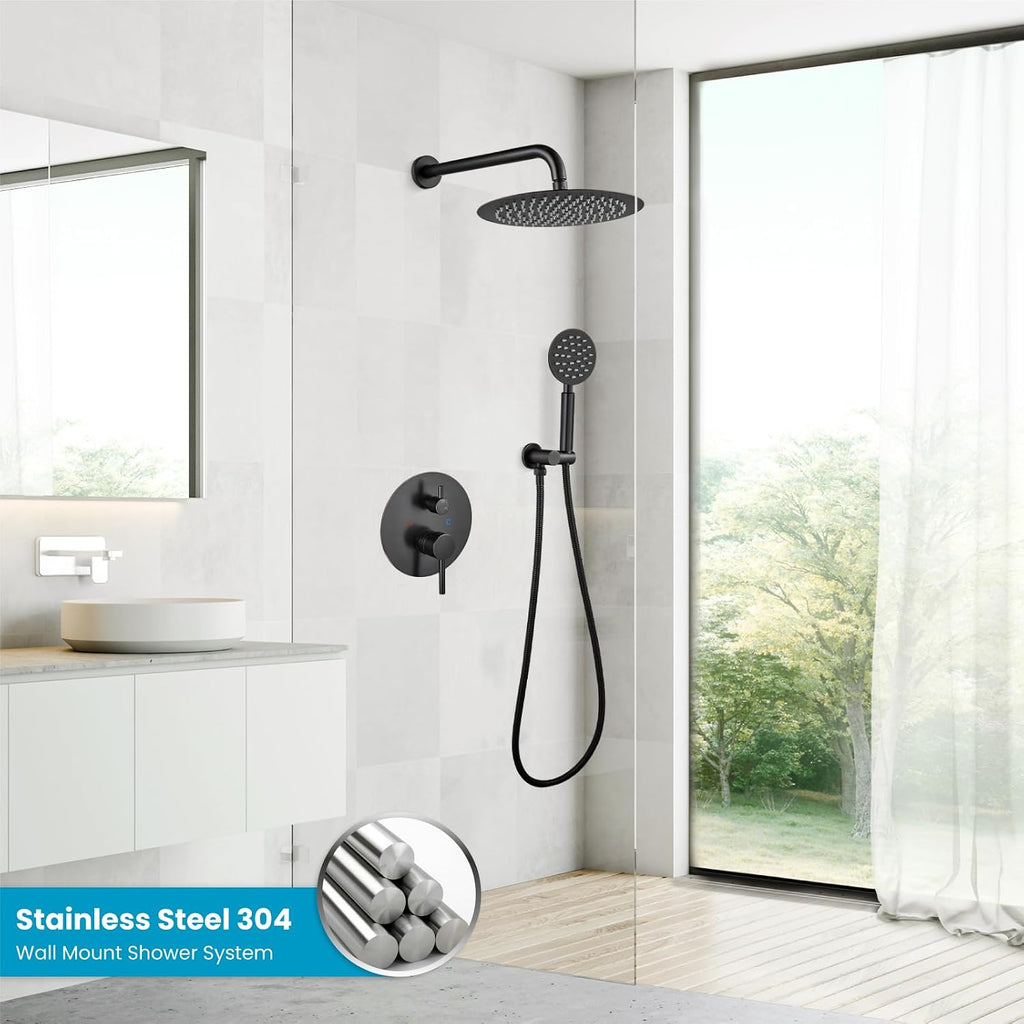 gotonovo Rain Shower System with 10 Inch Round Showerhead and Handheld High Pressure Shower Faucet Set Contain Rough in Valve, Oil Rubbed Bronze