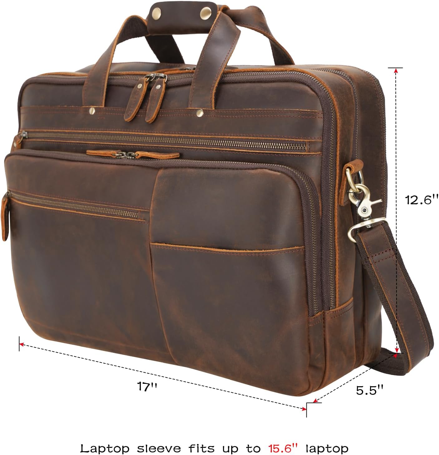 Polare X-Large 18' Full Grain Leather Briefcase For Men Business Travel Case Messenger Bag Fits 17.3' Laptop