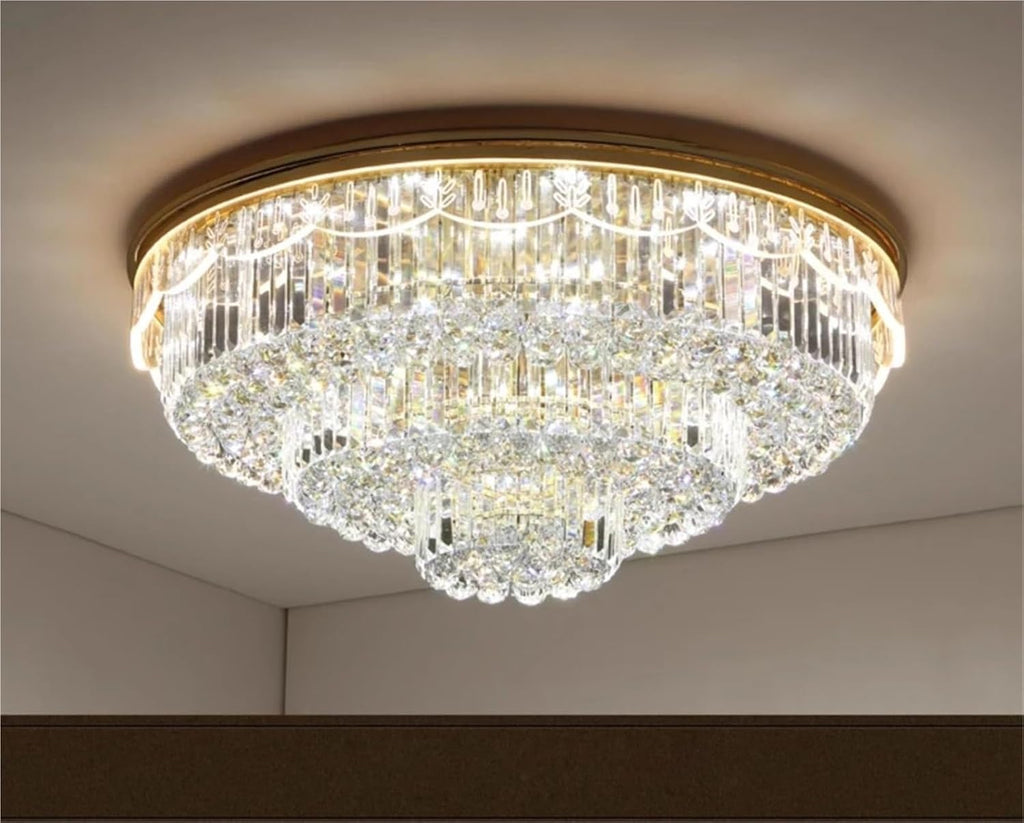 Rectangular Round K9 Crystal Silver Gold Dimmable LED Ceiling Chandelier Lamp Ceiling Lamp for Living Room,Dining Light Fixtures