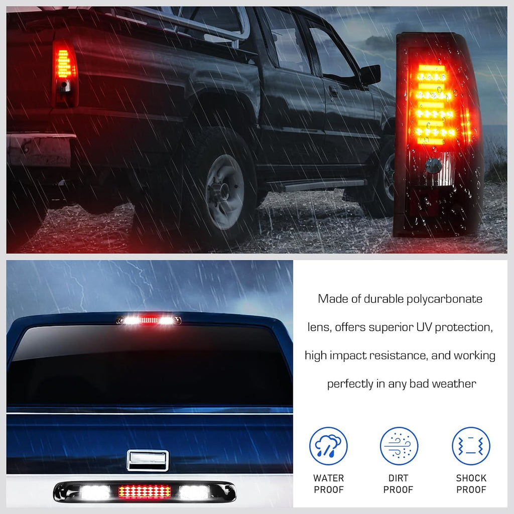LED Tail Light + 3rd Brake Light Kit Fit for Chevy Silverado & for GMC Sierra 1500 2500 HD 2003-2006, Silverado Sierra 3500 2004-2006, Silverado/Sierra Classic Models 2007, Black Housing Smoke Lens