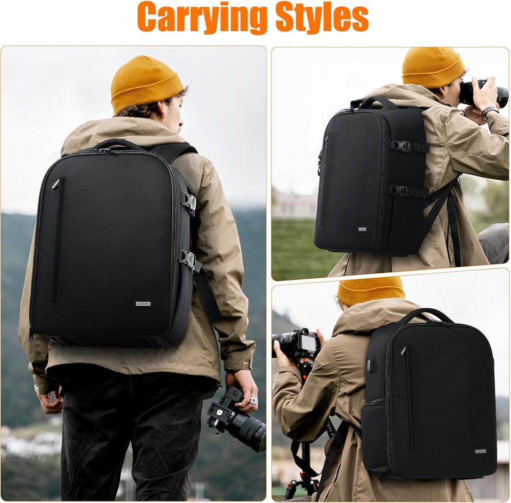 CADeN Camera Backpack, Extra Large DSLR Camera Bag with 17' Laptop Compartment, Waterproof Rain Cover, Professional Travel Hiking Camera Backpack Bag