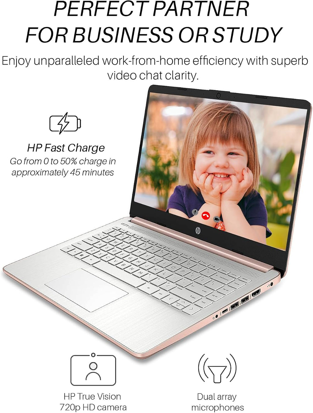 HP Stream 14' Laptop for Students & Business, Intel Quad-Core N4120, 16GB RAM, 128GB eMMC, Long Battery Life, UHD Graphics, Thin & Portable, HD Webcam, Windows 11 Pro