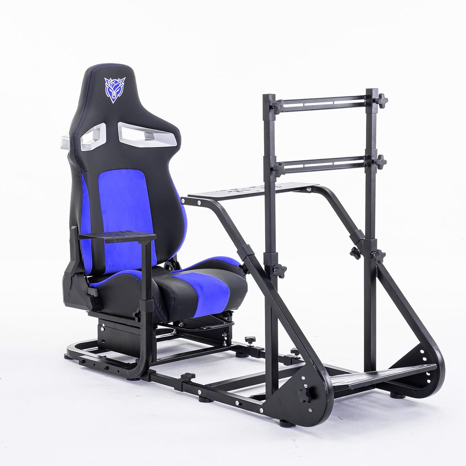 Racing Simulator Cockpit with Monitor Mount and Seat,Sim Racing Cockpit Compatible with Fanatec,PXN,Thrustmaster and Logitech Adjustable Driving Simulators,Excluding Handbrake, Pedals & Monitor (Black+Blue)