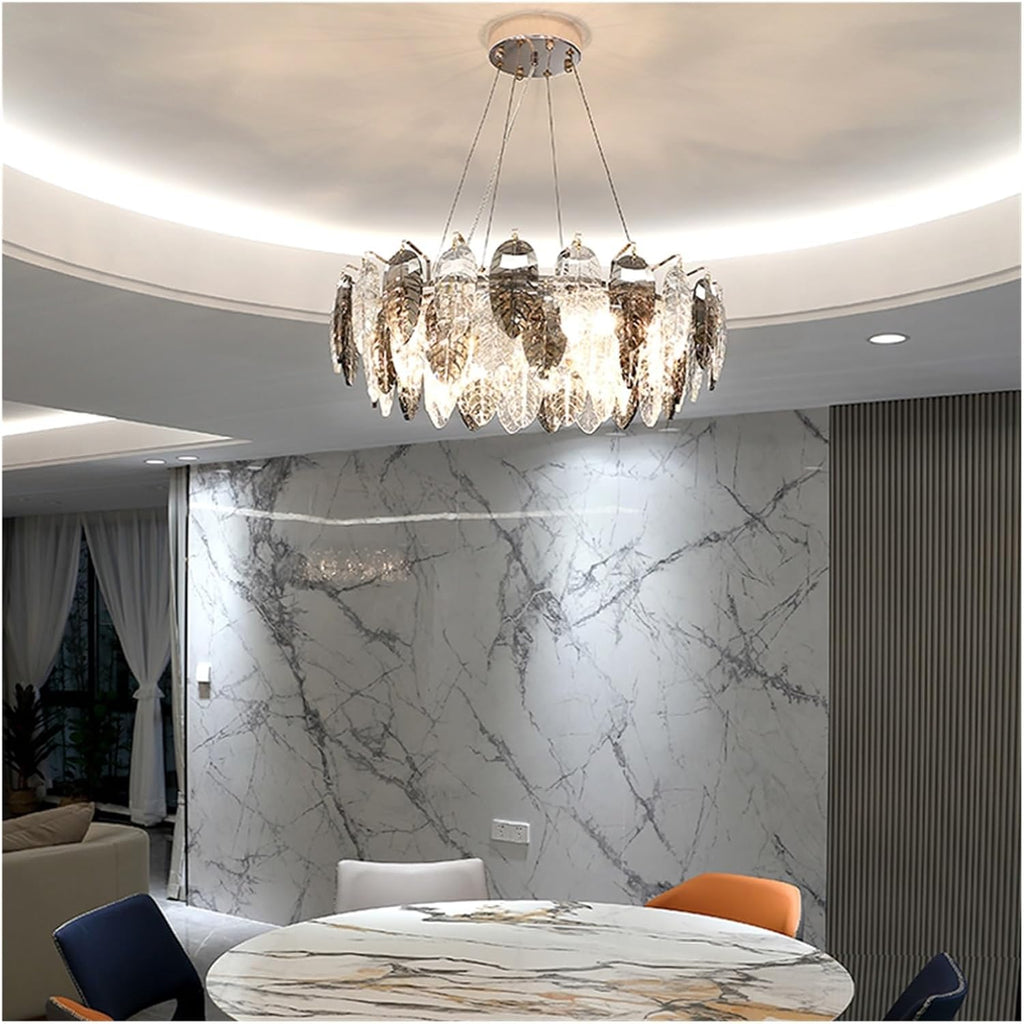 Artistic Leave Design Gold Silver Crystal LED Dimmable Hanging Lamps Pendant Light Suspension Luminaire Lamp for Living Room,Dining Light Fixtures