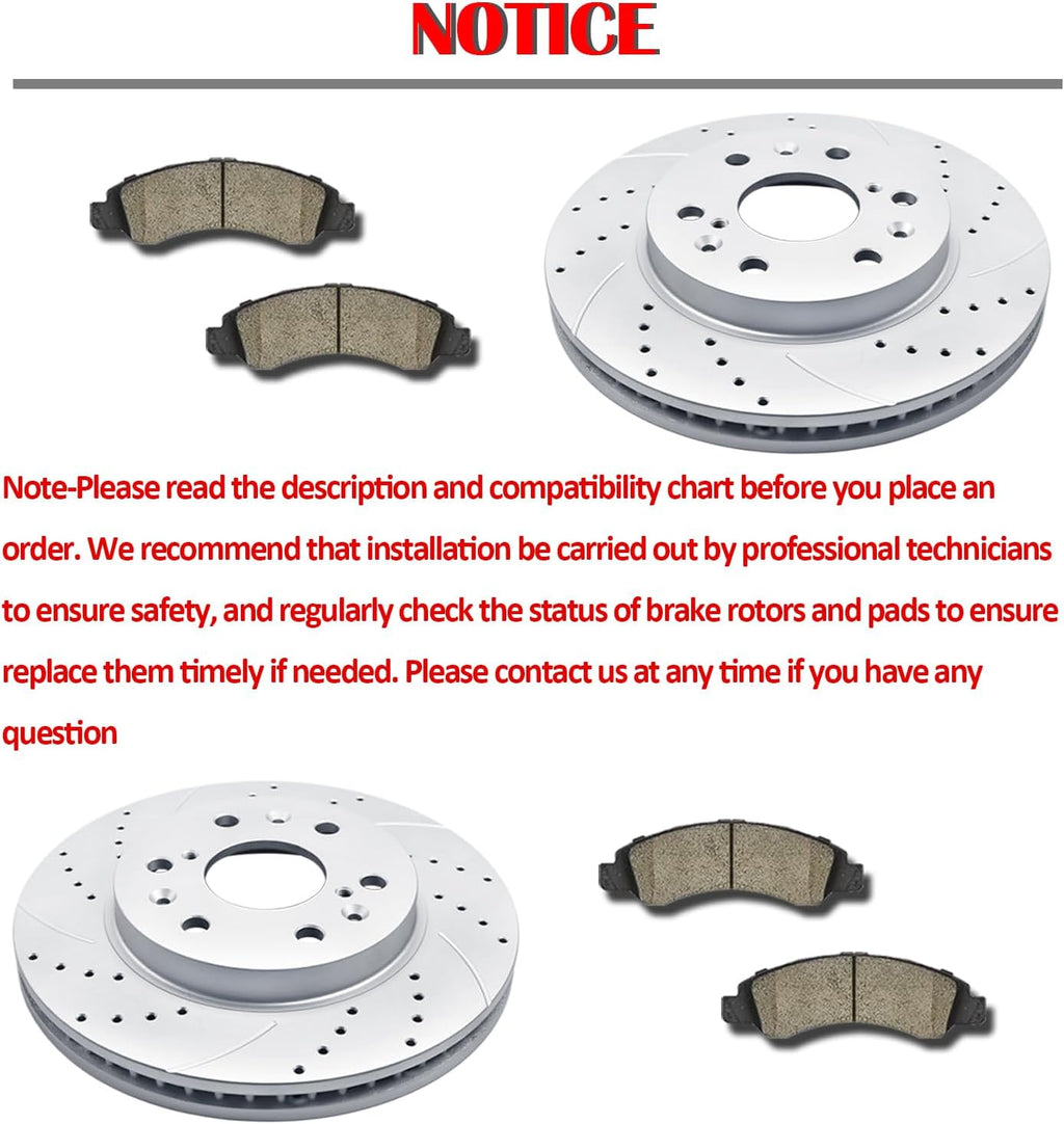 Front and Rear Drilled and Slotted Brake Rotors Ceramic Brake Pads Brake Kit Suitable for Cadillac Escalade GMC Yukon Chevy Silverado 1500 Tahoe