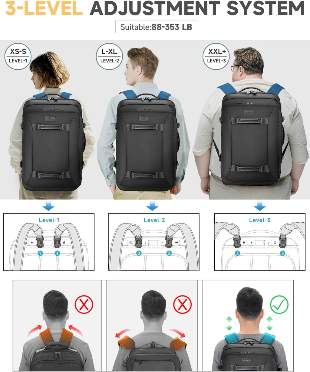 Backpack with wheels,Rolling laptop backpack with 2 Packing Cubes,Water-Resistant,Wheeled backpack Suitcase for Men Adults to Travel, Commuting,Black