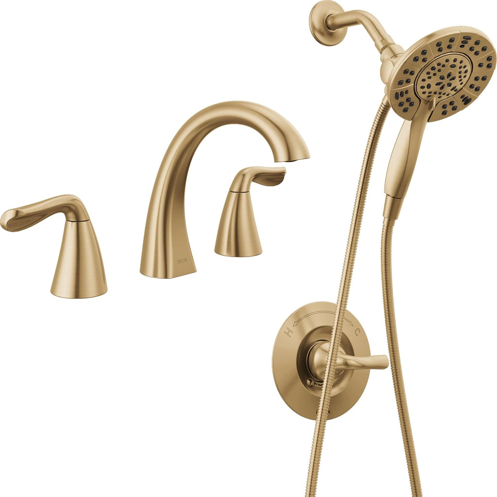 Arvo 14 Series Single-Handle Shower Faucet with 4-Setting In2ition Dual Hand Held Shower Head, Arvo Widespread Faucet, Champagne Bronze (Valve Included)