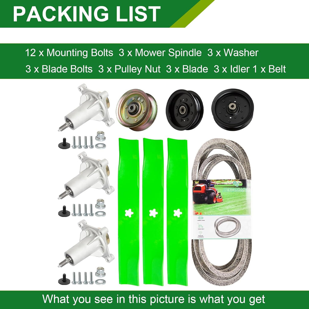 48 Inch Mower Deck Rebuild Kit - Fits Hu sqvarna YTH2348 YTH23V48 YTH1848XPT YTH22K48 YTH23K48 Poulan PB22H48, 3 Spindles(187292)+3 Blades(173921)+3 Idlers(177968,196104,196106)+1 Belt(197242)