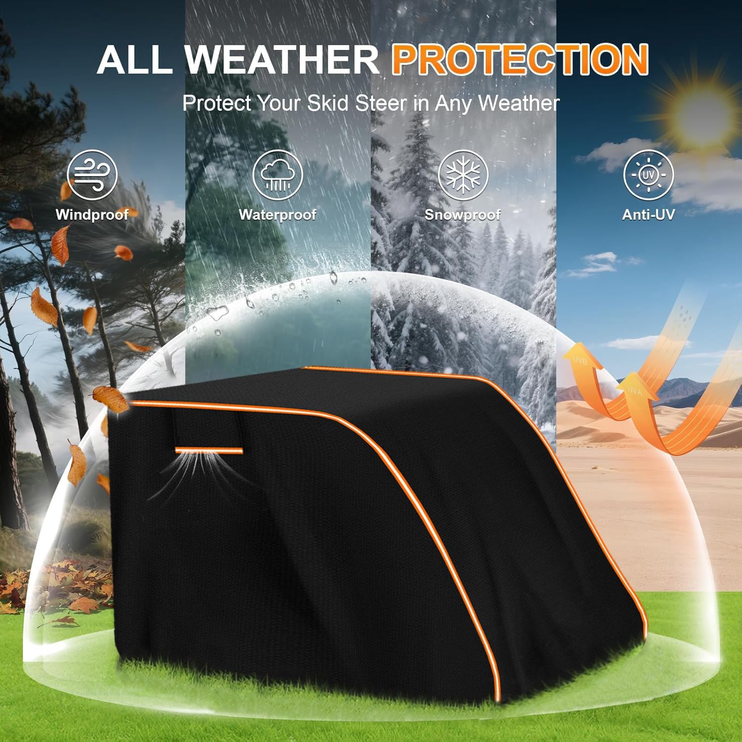 Skid Steer Cover Waterproof Heavy Duty, 900D UV Protection Track Loader Cover Compatible with Bobcat, John Deere, Kubota, Caterpillar, Case, New Holland, JCB, X-Large(155'x 85'x 88')