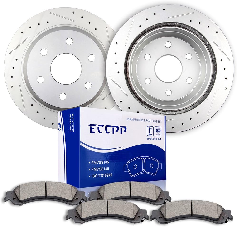 ECCPP Brake Kits, Rear 2pcs Brake Rotors and 4pcs Brake Pads Fit For 2000-2006 For Chevrolet For Tahoe, 2000-2006 For GMC For Yukon