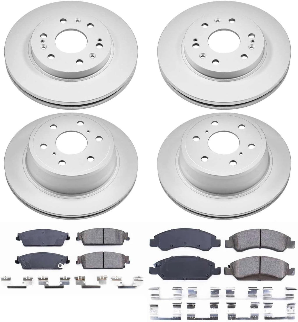 PowerStop Front and Rear Brake Kit for Cadillac Escalade 2008-14 |Escalade ESV 2008-14 |Escalade EXT 2008-13 - Fully-Coated Disc Rotors with Z17 Ceramic Brake Pads Replacement, CRK2070