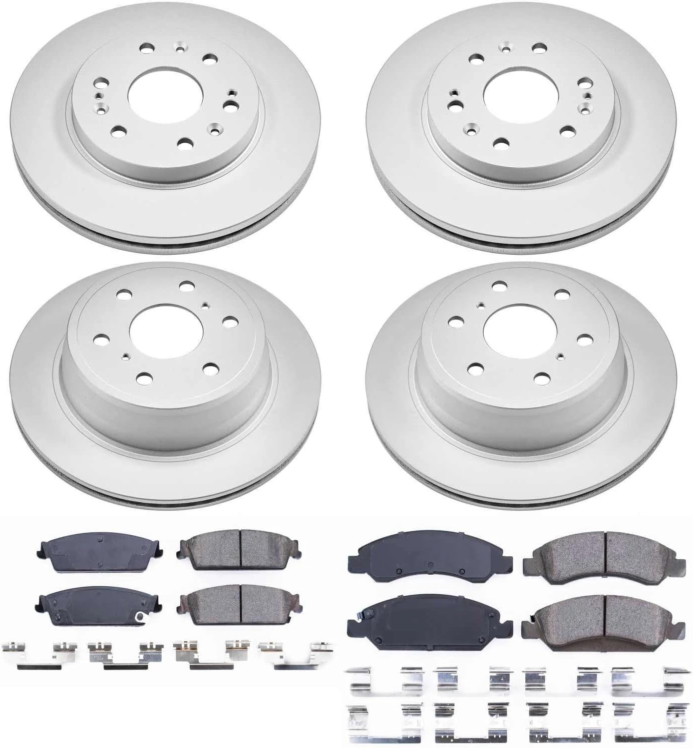 PowerStop Front and Rear Brake Kit for Cadillac Escalade 2008-14 |Escalade ESV 2008-14 |Escalade EXT 2008-13 - Fully-Coated Disc Rotors with Z17 Ceramic Brake Pads Replacement, CRK2070