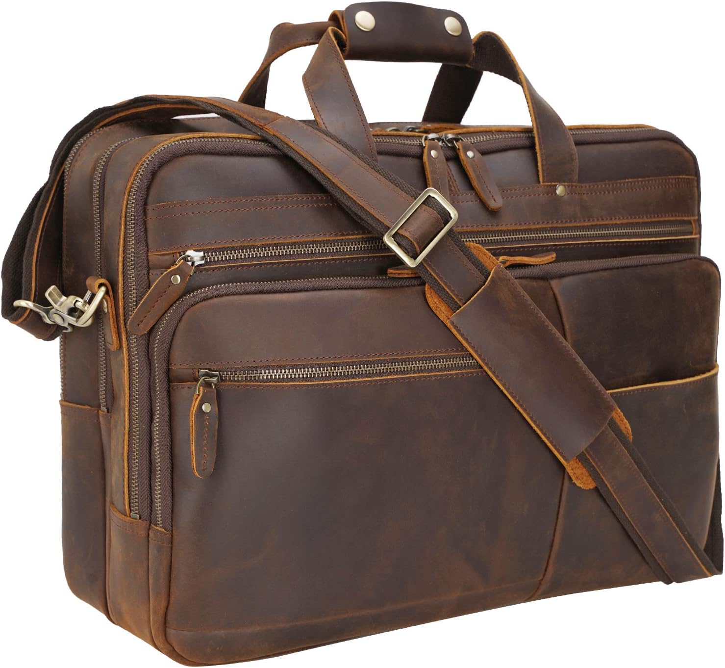 Polare X-Large 18' Full Grain Leather Briefcase For Men Business Travel Case Messenger Bag Fits 17.3' Laptop