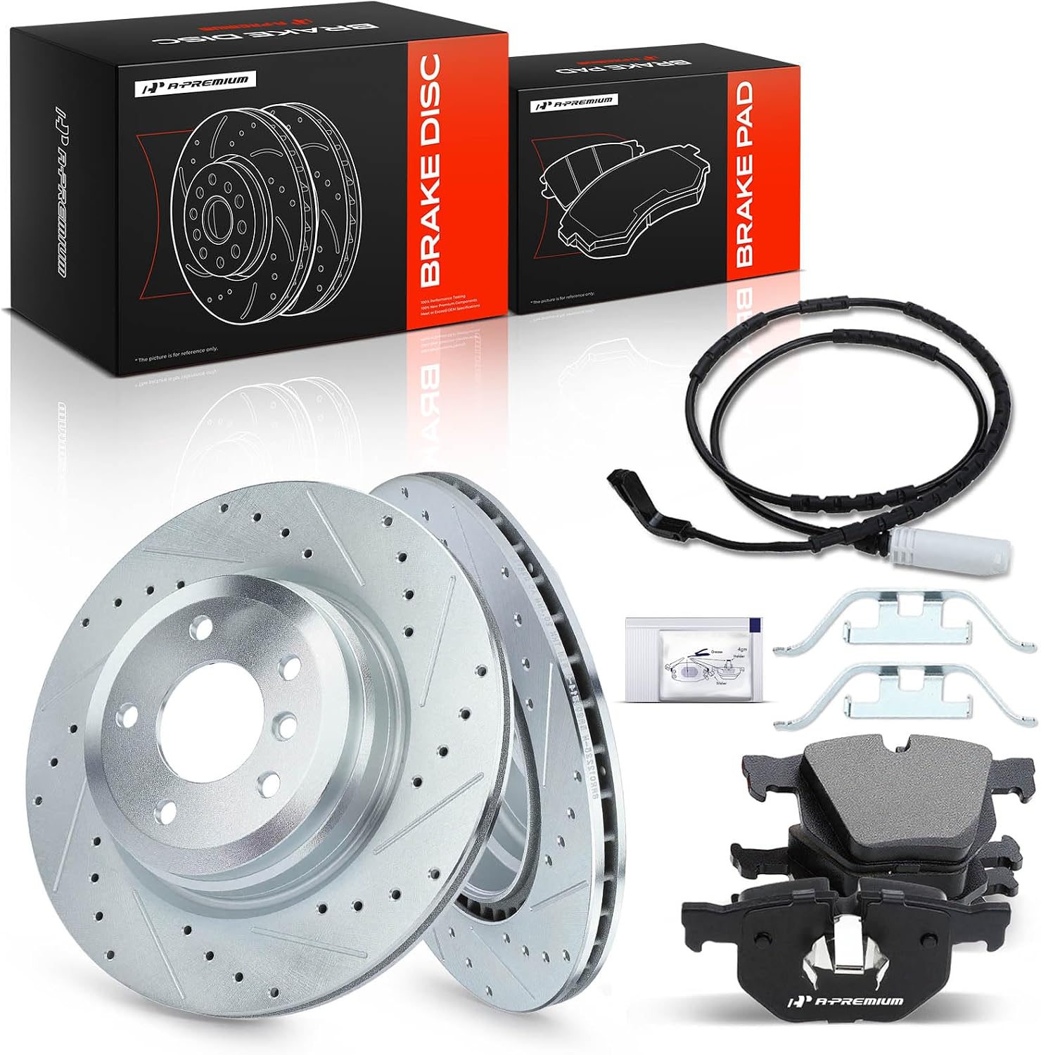 A-Premium 13.23 inch(336 mm) Rear Drilled and Slotted Disc Brake Rotors + Ceramic Pads Kit Compatible with Select BMW Models - E90 330i/330xi/, E92 335d/335i/335i xDrive/335is/335xi, E84 X1, 6-PC Set