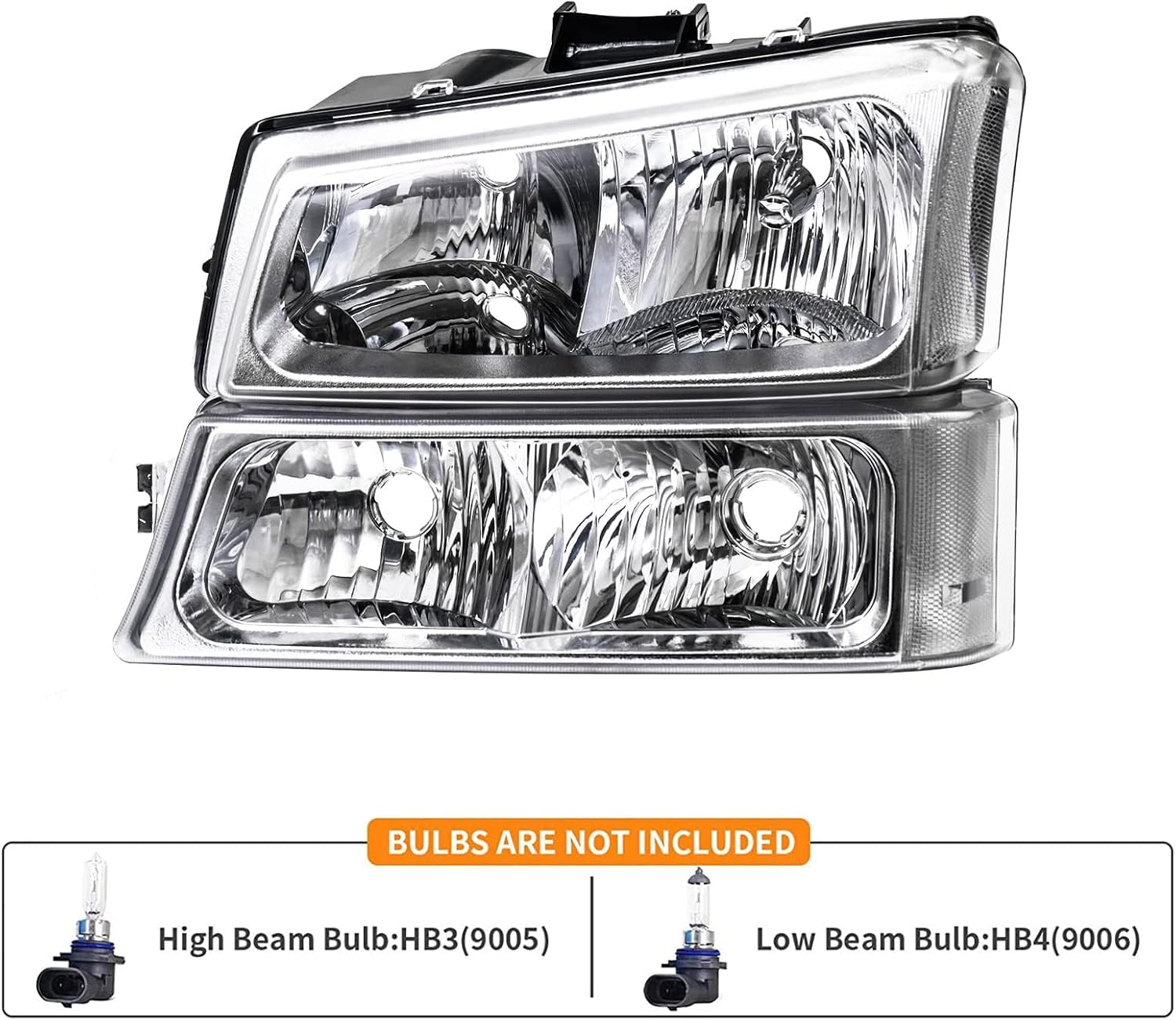 Headlights Tail Lights Assembly Combo Compatible with 2003 2004 2005 2006 Chevy Silverado 1500 2500 3500, Chrome Housing Clear Lens Headlamp w/ Red Taillight Rear Brake Lamp