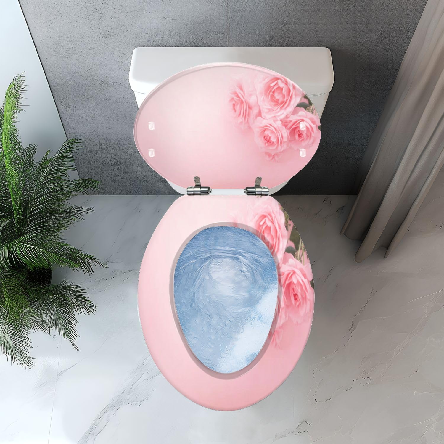 Elongated Toilet Seat Pink roses flower vintage pink for special events Art Resin Toilet Seat with Cover Easy to Install Quietly Close Quick Release Hinges Decorative