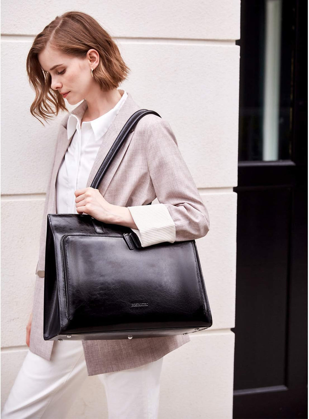 BOSTANTEN Leather Briefcase for Women Vintage 15.6 inch Laptop Bag for Women Business Tote Shoulder Handbag